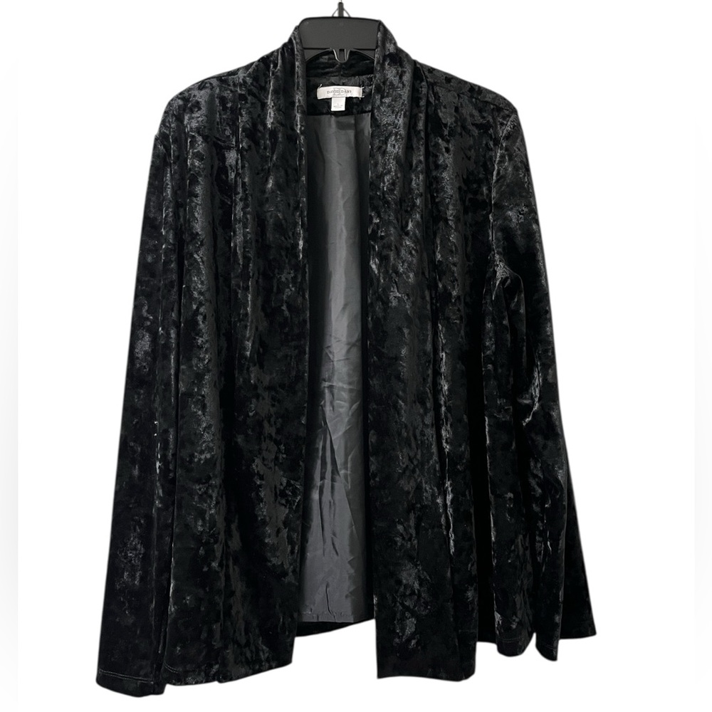 VTG David Dart Black Crushed Velvet Open Cardigan Blazer Jacket Size Large
